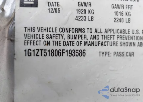 2006 Chevrolet Malibu Lt from USA, damaged, VIN 1G1ZT51806F193586